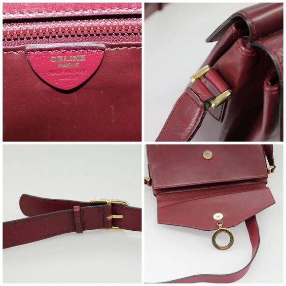 CELINE Shoulder Bag Leather Wine Red Gold Auth - Picture 14 of 15